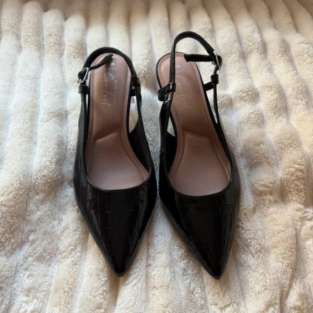 New Look Glossy Black Slingback Heels